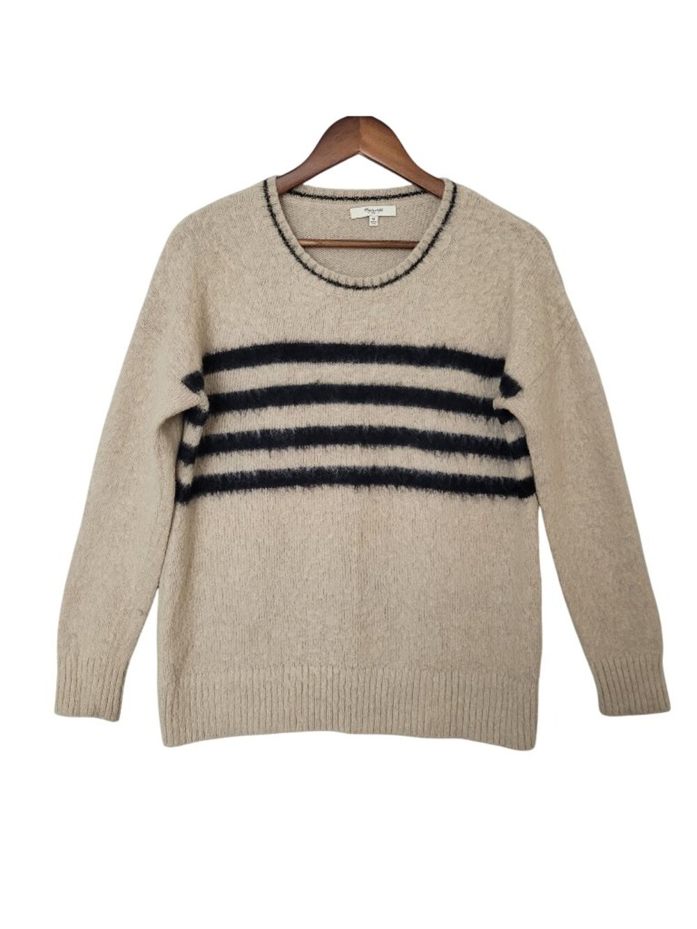 Madewell Striped Mohair Blend Sweater Womens Size M Tan Black